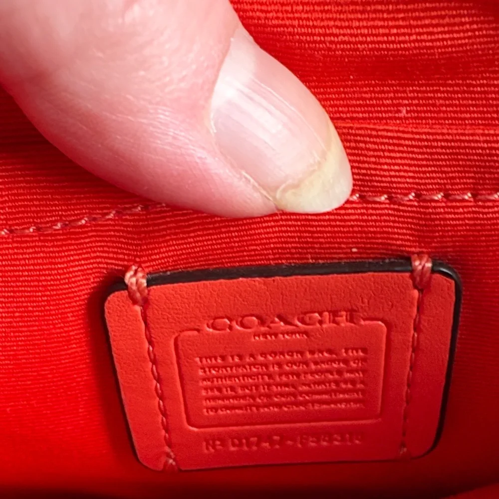 Coach Brown Logo and Coral Crossbody Bag with Removable Pouch and Zipper Top